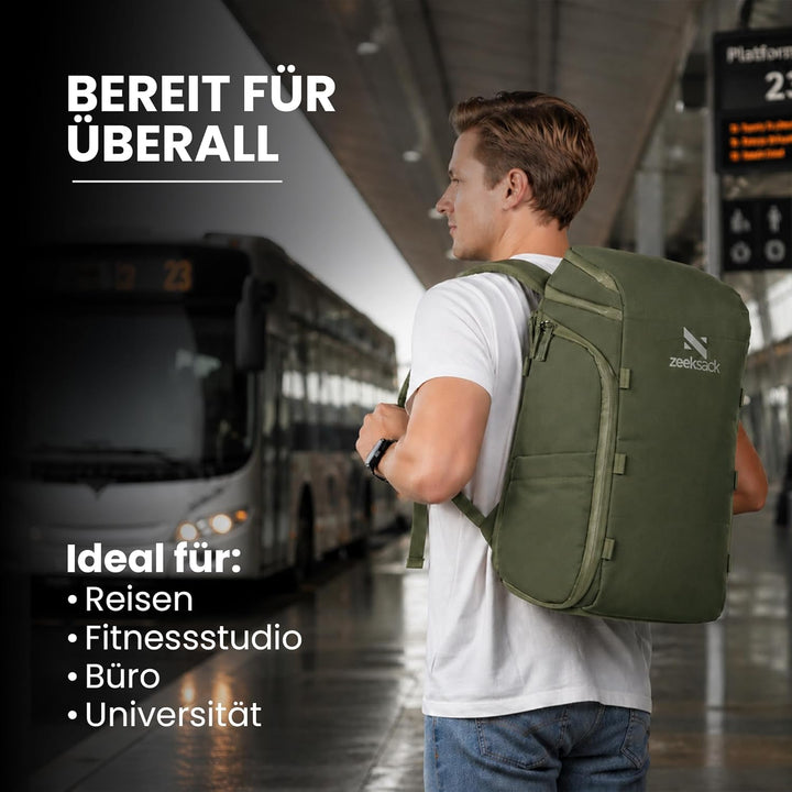 Zeeksack The Organizer - Rucksack Grün 20L - Wasserabweisender Reiserucksack mit Laptopfach, herausn