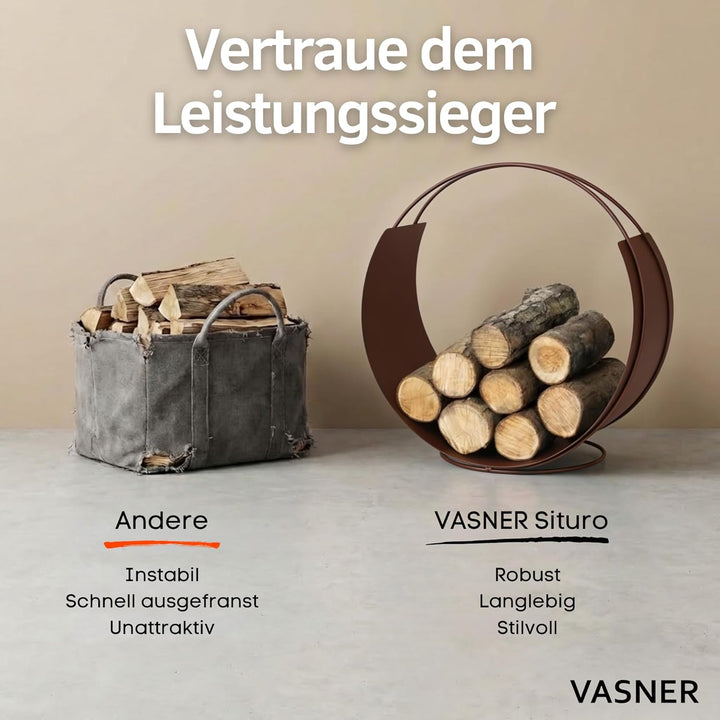 VASNER Situro S1/S2 Holzkorb, Kaminholzkorb Metall rund modern, praktische Brennholz Aufbewahrung, F