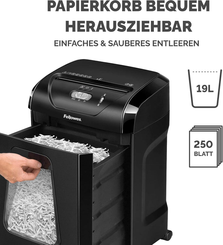 Fellowes FS-15C Aktenvernichter, Kreuzschnitt, 15 Blatt, P4, 19L Auszugsbehälter, Hochsicherheit, Pa