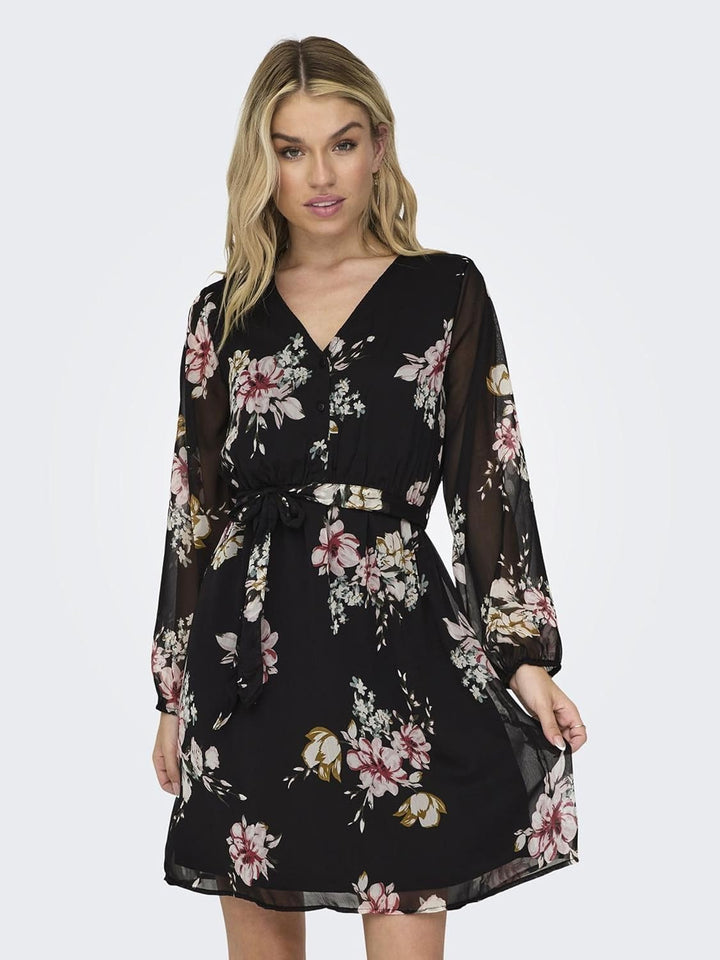 ONLY Damen Onlcera 3/4 Short Dress Wvn Noos, Black/Aop:romantic Flower, XXS