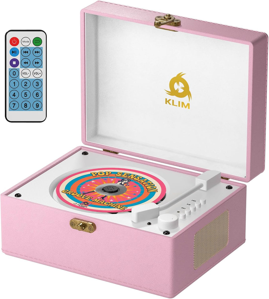 KLIM Retro CD Player – Tragbarer CD-Player mit Lautsprecher, Bluetooth-Empfänger, AUX, USB, Akku, Re