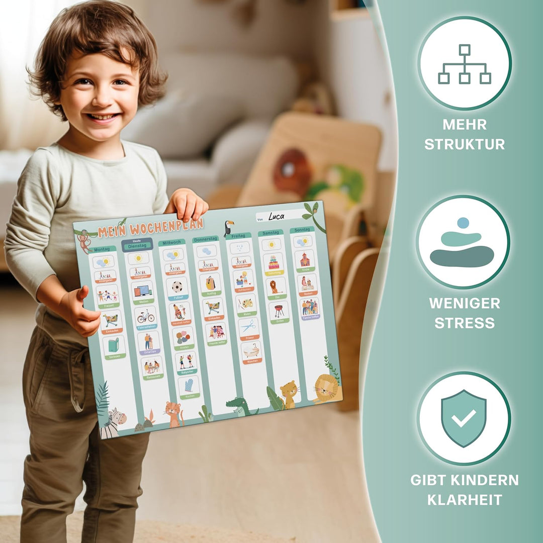 Mini Mindz® Wochenplaner Kinder - Montessori Magnettafel im niedlichen Design inkl. 200 Magnete & St