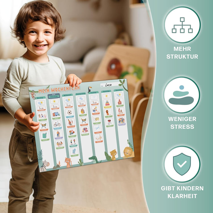 Mini Mindz® Wochenplaner Kinder - Montessori Magnettafel im niedlichen Design inkl. 200 Magnete & St