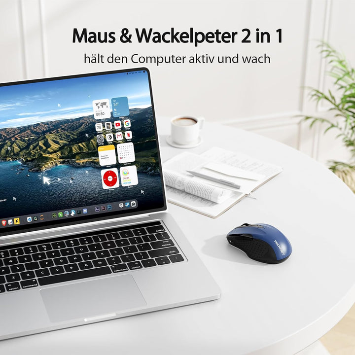TECKNET Bluetooth Maus mit Jiggler, Wiederaufladbare Maus Kabellos(DREI Modi: BT 5.0/3.0 + 2.4G), 48