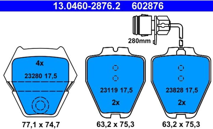 ATE 13.0460-2876.2 Bremsbelagsatz, Scheibenbremse