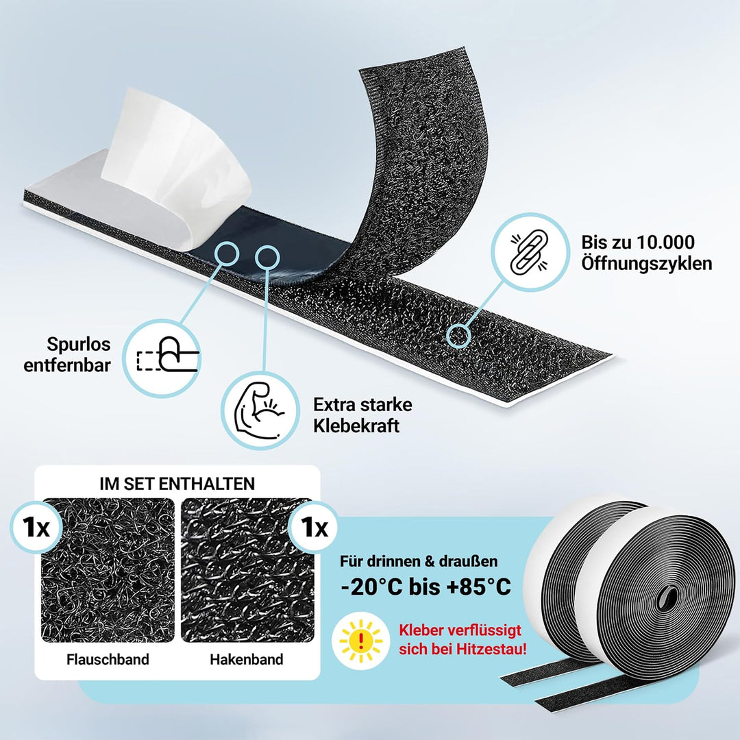 STARKL® Premium Klettband selbstklebend Extra Stark (Schwarz) I 25m x 20mm Klettverschluss selbstkle