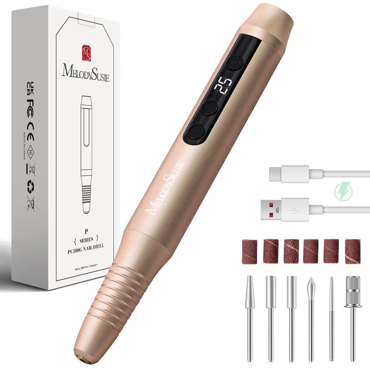 MelodySusie Kabellos Nagelfräser für Gelnägel, Elektrische Nagelfeile 25000 u/min, PC180G Profession