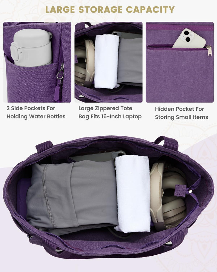 Gonex Yogatasche, Grosse Pilates Tragetasche mit Mehreren Taschen für Damen Herren, Robuste Canvas T