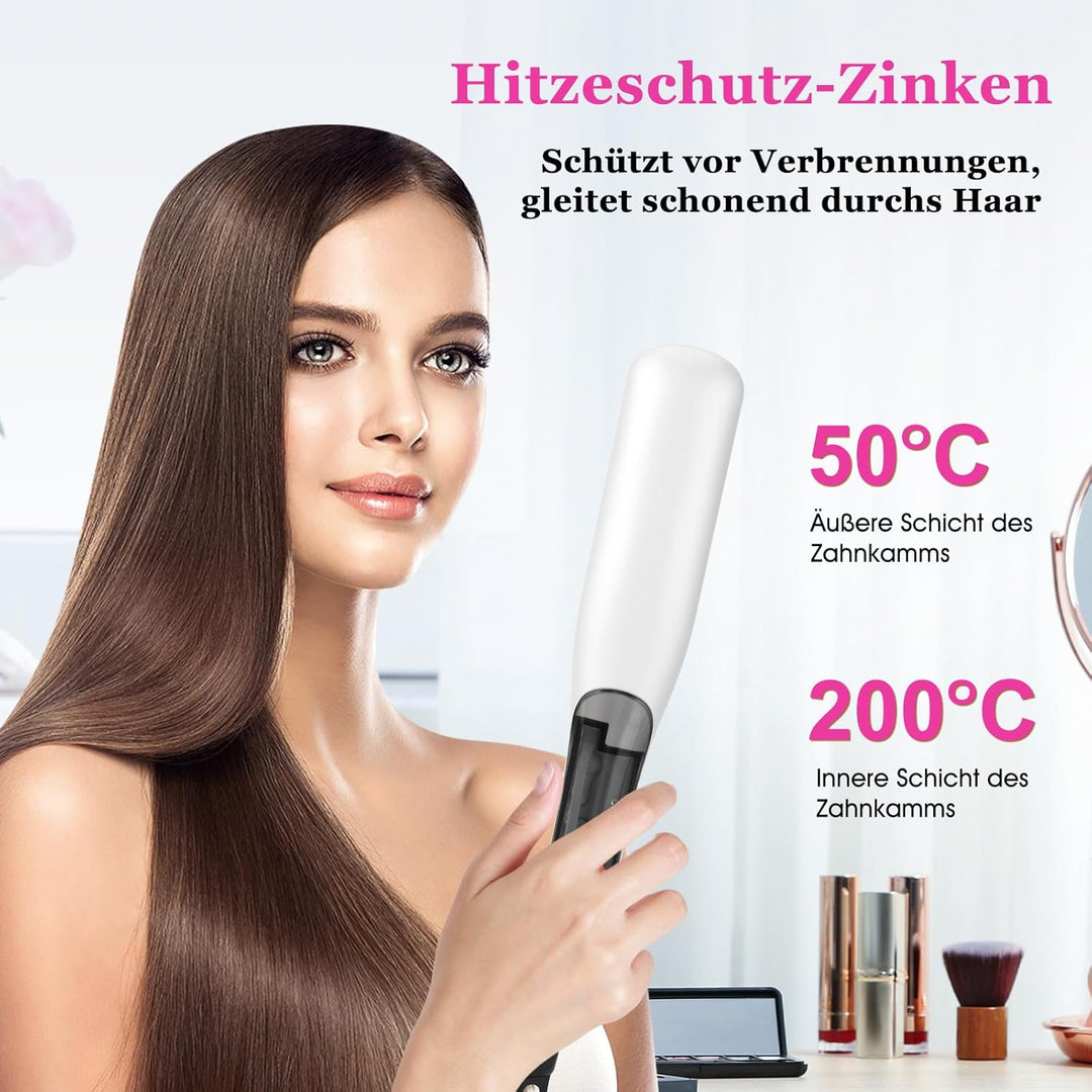 Dampf-Haarglätter Bürste 3-Temp Stufen | Glättungsbürste PTC 30s Aufheizen | Glättbürste Heissschutz