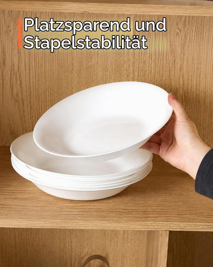1 L Opalglas Nudelschalen-Set mit 6 Stück, Leichtgewichtige 24,13 cm Runde Grosse Flache Servierscha