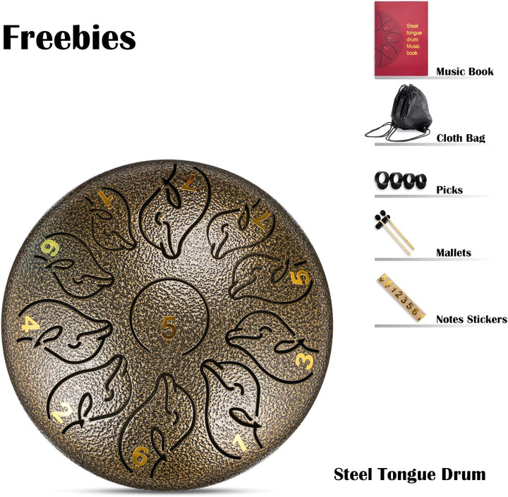 Zungentrommel 11 Noten 6 Zoll, Tongue Drum Kohlenstoffstahl Steel Drum,Tragbare ätherische Trommel m