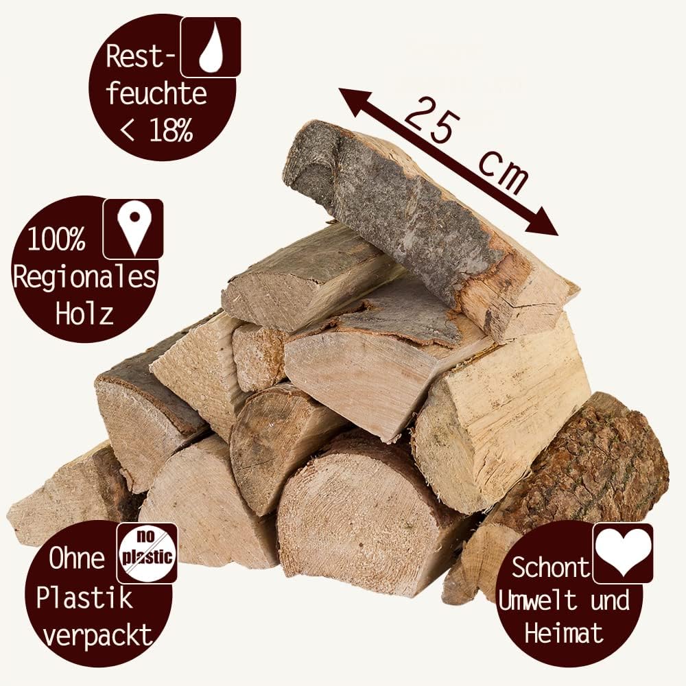 Flameup Brennholz Gemischt Kaminholz 20 kg Buche Eiche Birke Kiefer Fichte Holz Für Ofen und Kamin K