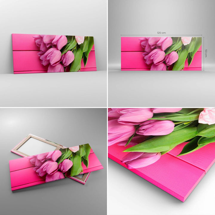 Wandbilder Dekoration Wohnzimmer Tulpen Blumenstrauss Garten Panorama Bilder auf Leinwand 120x50cm L