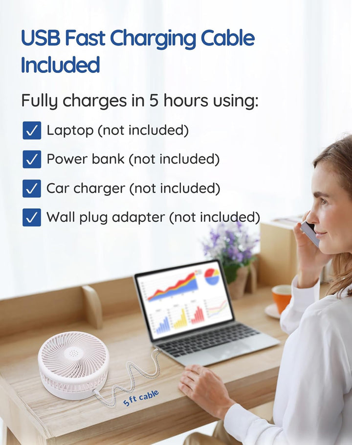 Primevolve 7.7" Ventilator Faltbarer mit Fernbedienung, 7200mAh Akku USB Standventilator Fan Tragbar
