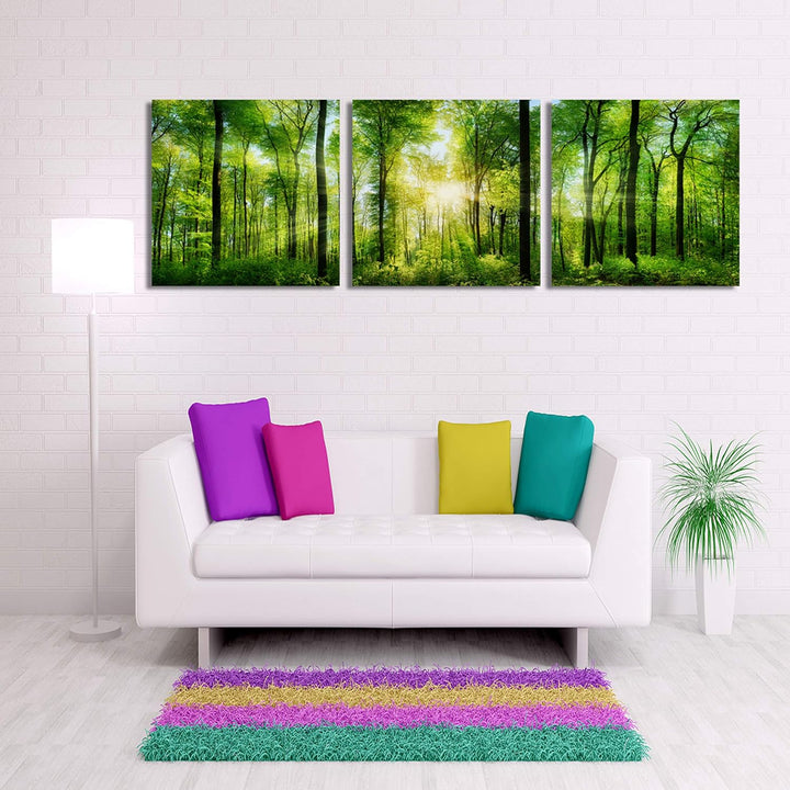 Feeby Bilder 3 Teile Wald Bäume 150x50 cm Wohnzimmer Schlafzimmer Büro Flur Küche Wandbilder Modern