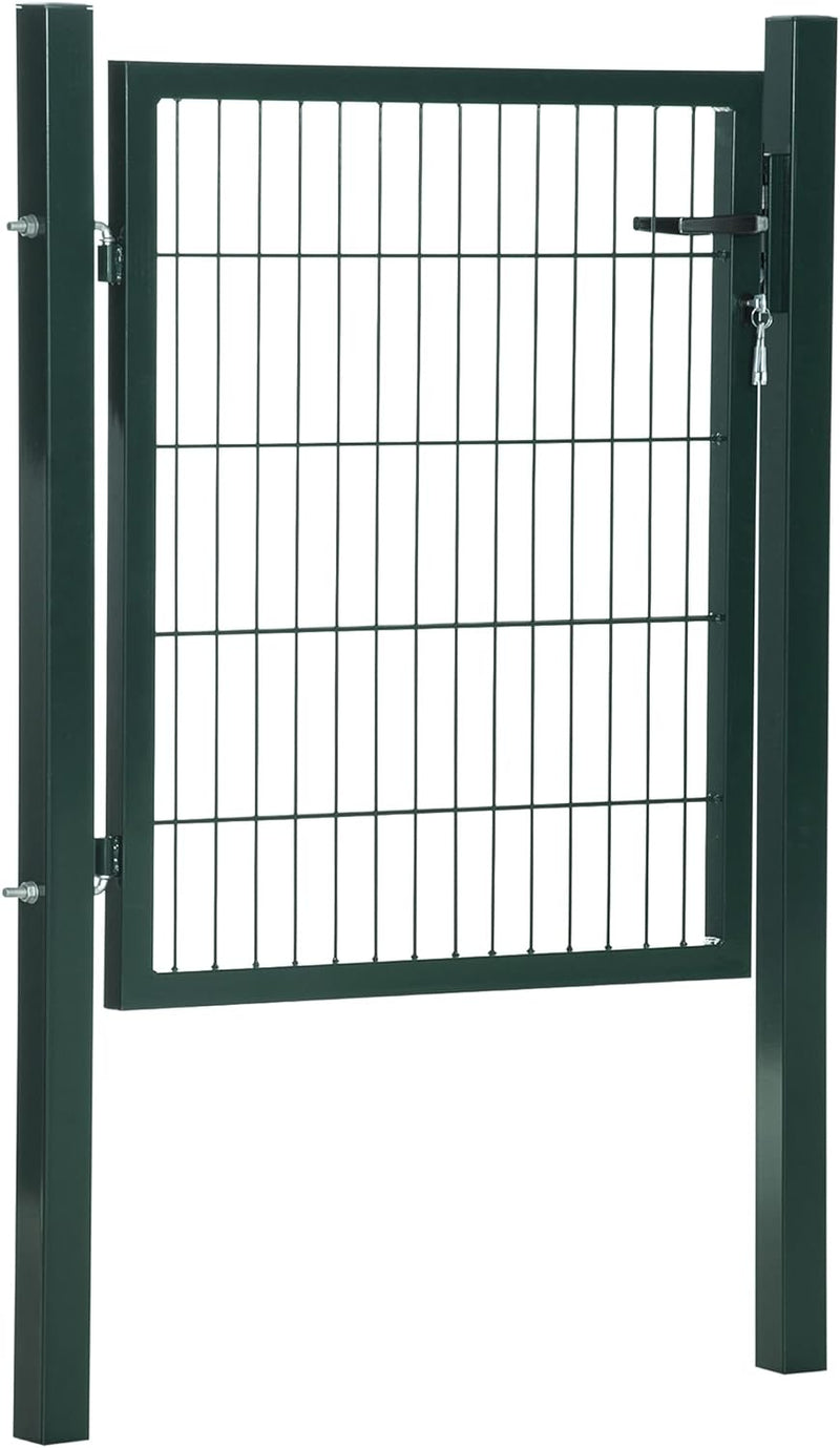 HOMCOM Gartentor Gartentür Zauntor Hoftür aus Stahl Griff Schloss und Schlüsseln 97 x 150 cm Grün