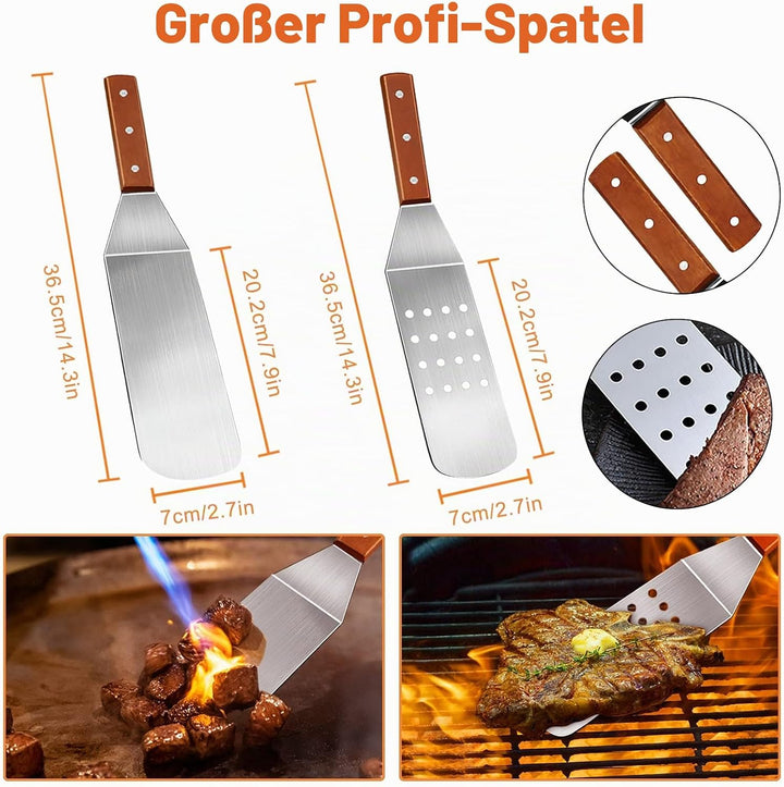 MAIKEHIGH Grillspachtel Plancha Kit Edelstahl Grillbesteck - 9 Stück Schwerer Edelstahl Pfannenwende