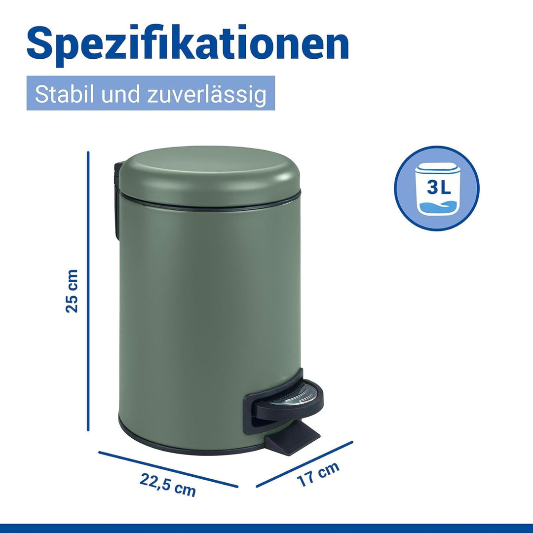 WENKO Treteimer Mod. Leman, 3 Liter, mit herausnehmbarem Einsatz, aus lackiertem Stahl, 17 x 25 x 22