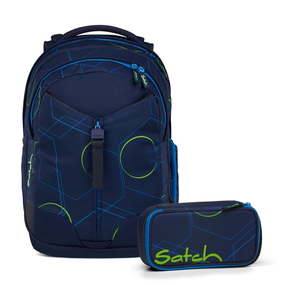 Satch Match Schulrucksack Set 2tlg. inkl. Schlamperbox (Blue Tech), Blue Tech
