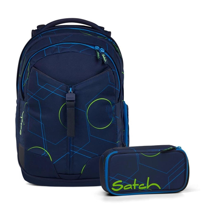 Satch Match Schulrucksack Set 2tlg. inkl. Schlamperbox (Blue Tech), Blue Tech
