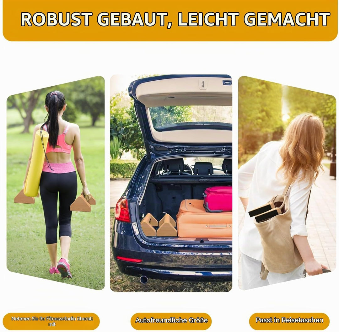 Kipika Push-up-Stangen aus Vollholz – 4-Zoll-Push-up-Griffe aus Buchenholz für den Boden, rutschfest