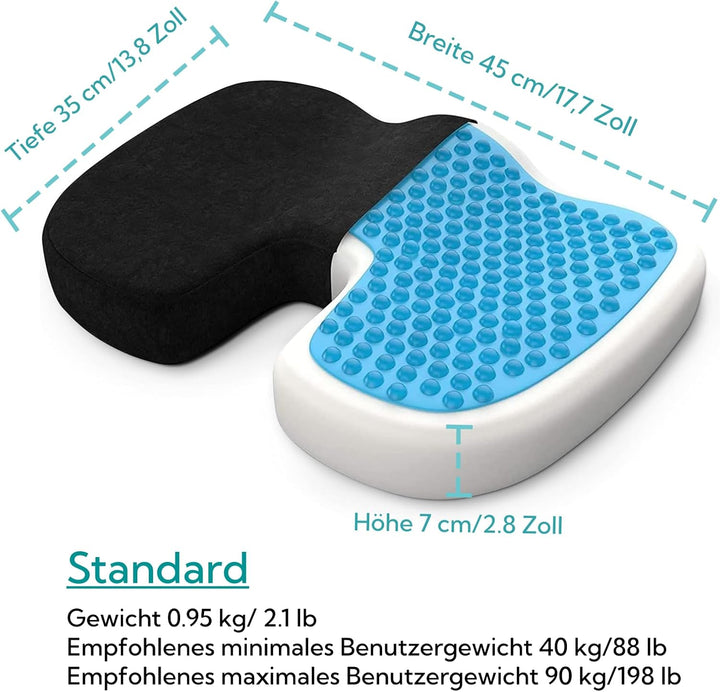 bonmedico Sitzkissen orthopädisch - Memory Foam mit Gel - Ergonomisches Sitzkissen, Bürostuhl Sitzki