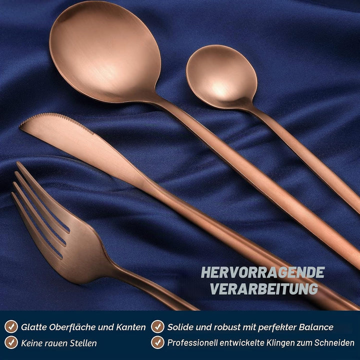 Bestdin Besteck Set 6 Personen, 30 teilig Edelstahl Besteck Roségold Matt, Essbesteck Set mit Messer