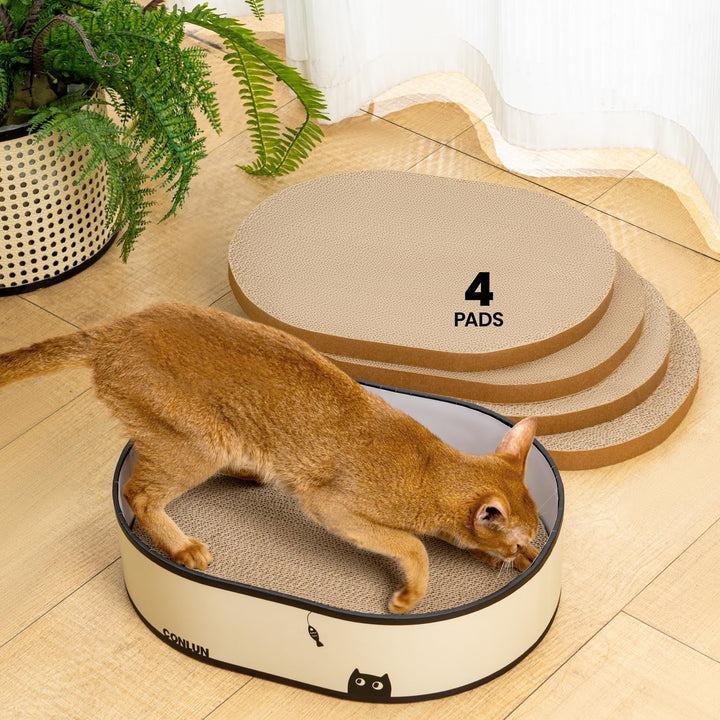 Conlun Kratzbrett Katze, Kratzbox mit 4 Katzen Kratzpappe,Wendbare Katzenkratzbretter aus Robustem W