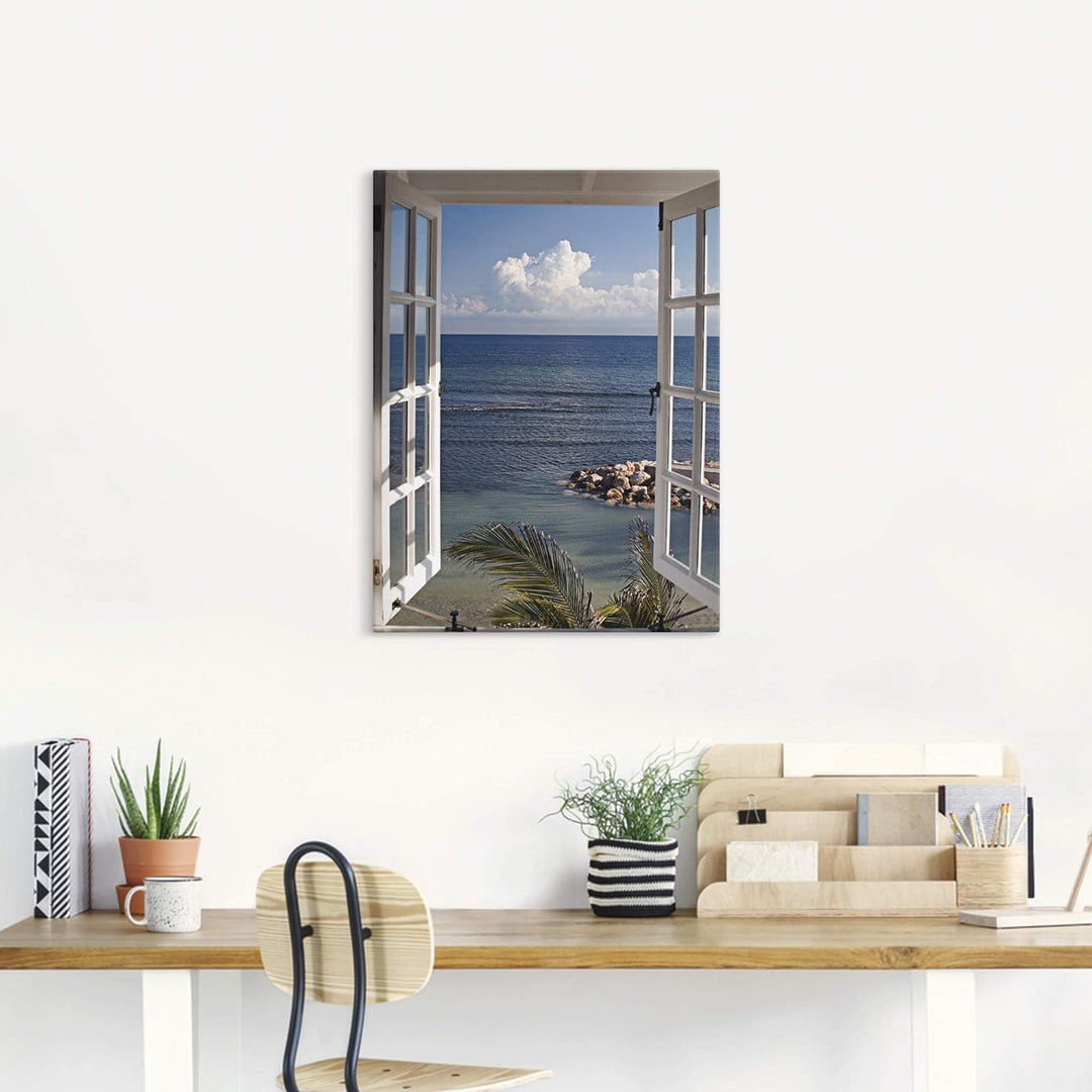 Artland Leinwandbild Wandbild Bild auf Leinwand 45x60 cm Wanddeko Fensterblick Fenster zum Paradies