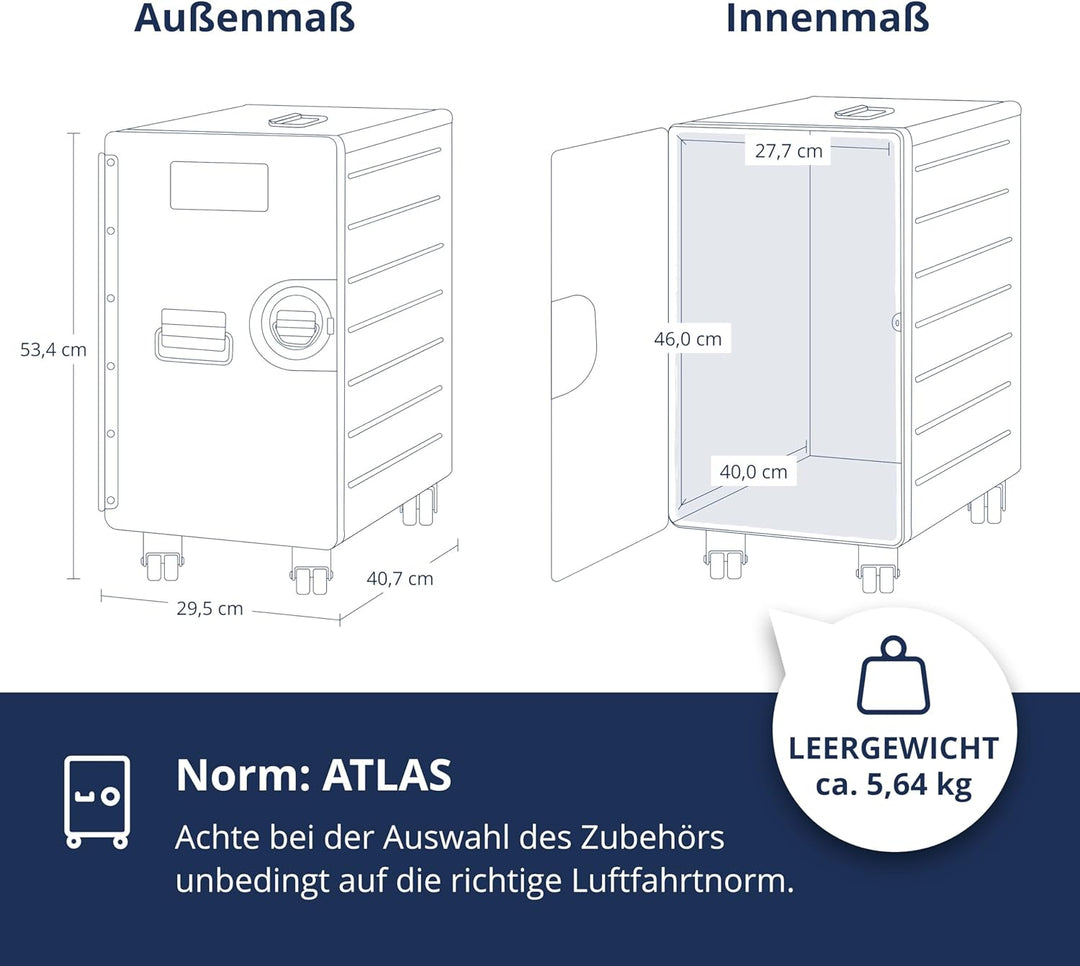 VanDeBord Bord Box XL mit Rollen Anthrazit, grosser Rollcontainer, original Flugzeugmöbel aus der Lu