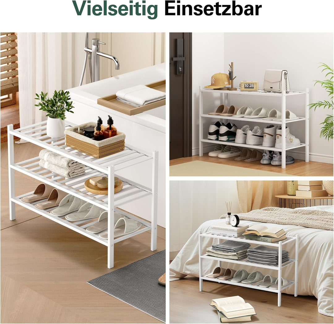 Schuhregal aus Bambus, Schuhablage mit 3 Ebenen, 68 x 28 x 46 cm, Erweiterbar Stapelbar, Schuhschran