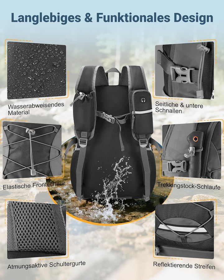 32L Ultraleicht Faltbarer Rucksack: Damen & Herren Leichter Wanderrucksack Faltrucksack Reiserucksac