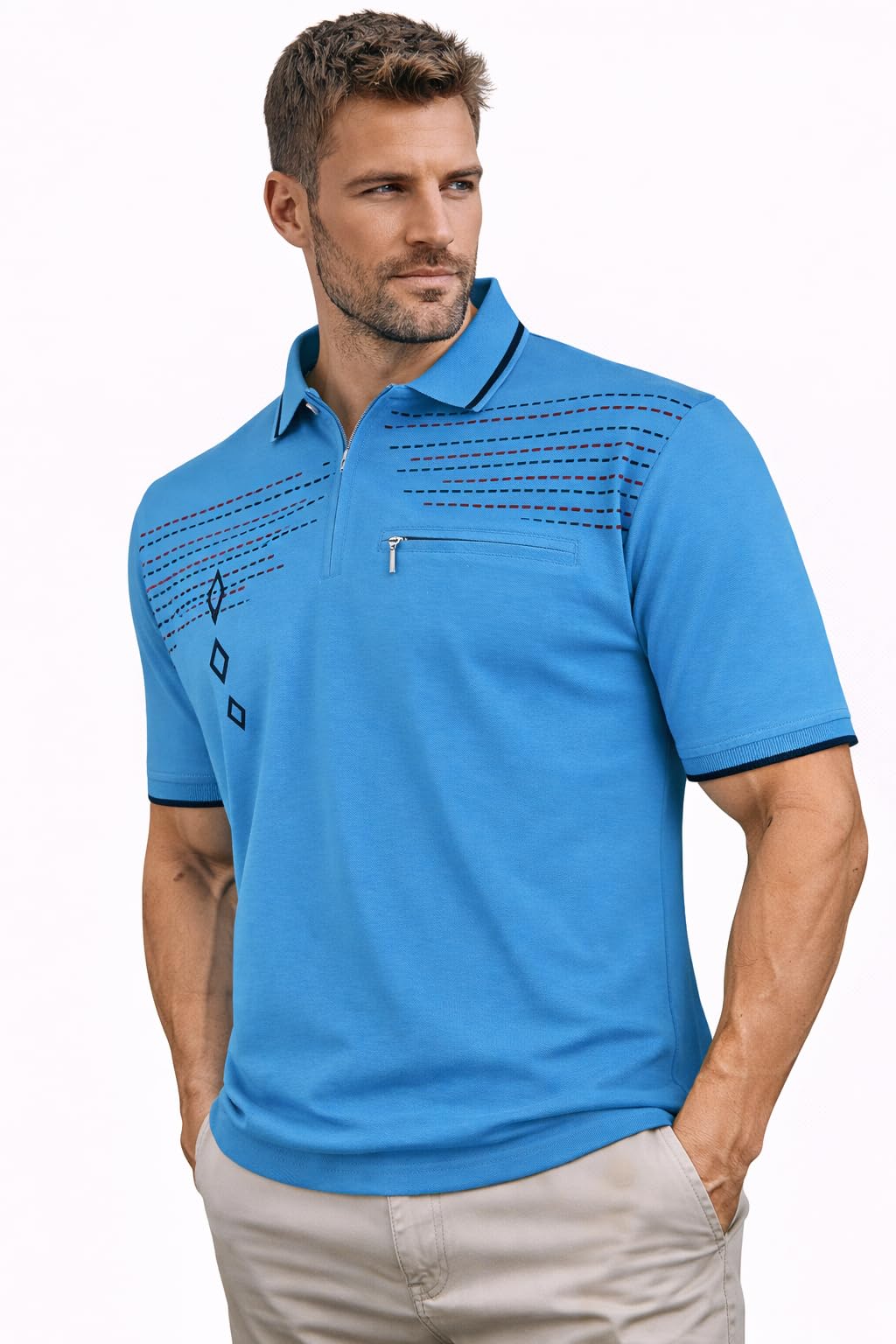 Soltice Herren Kurzarm Poloshirt, Polohemd Kragen, Gestreifte Blousonshirt mit Brusttasche aus Baumw