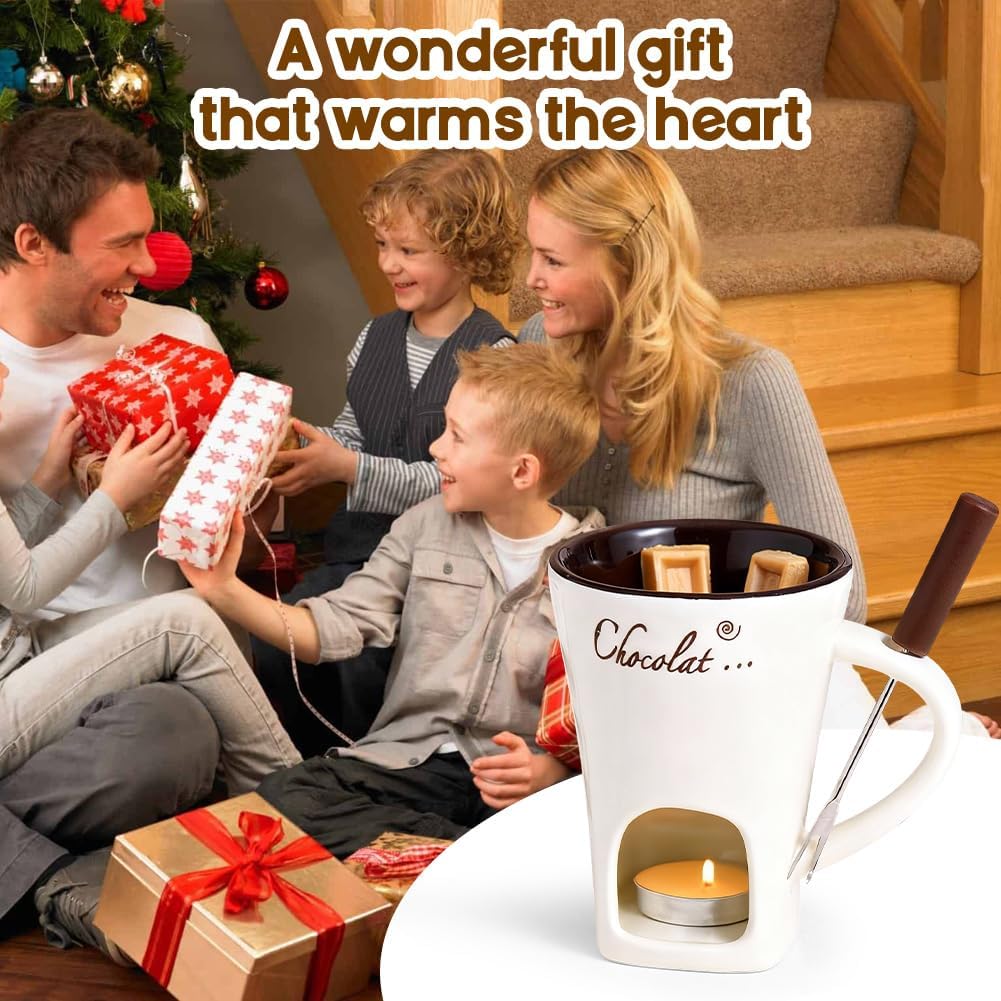 Schokofondue Tasse, 200ML Becher zum Schmelzen von Schokolade, Schokoladen Fondue Becher Set,Keramik