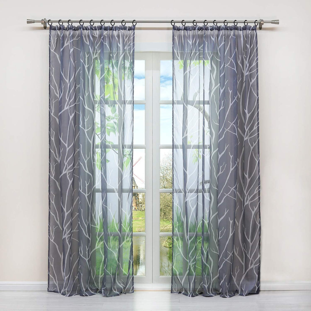 1 Stück Transparente Gardine Schal mit Kräuselband Voile Vorhang Fensterschal Äste Muster H/B 245/14