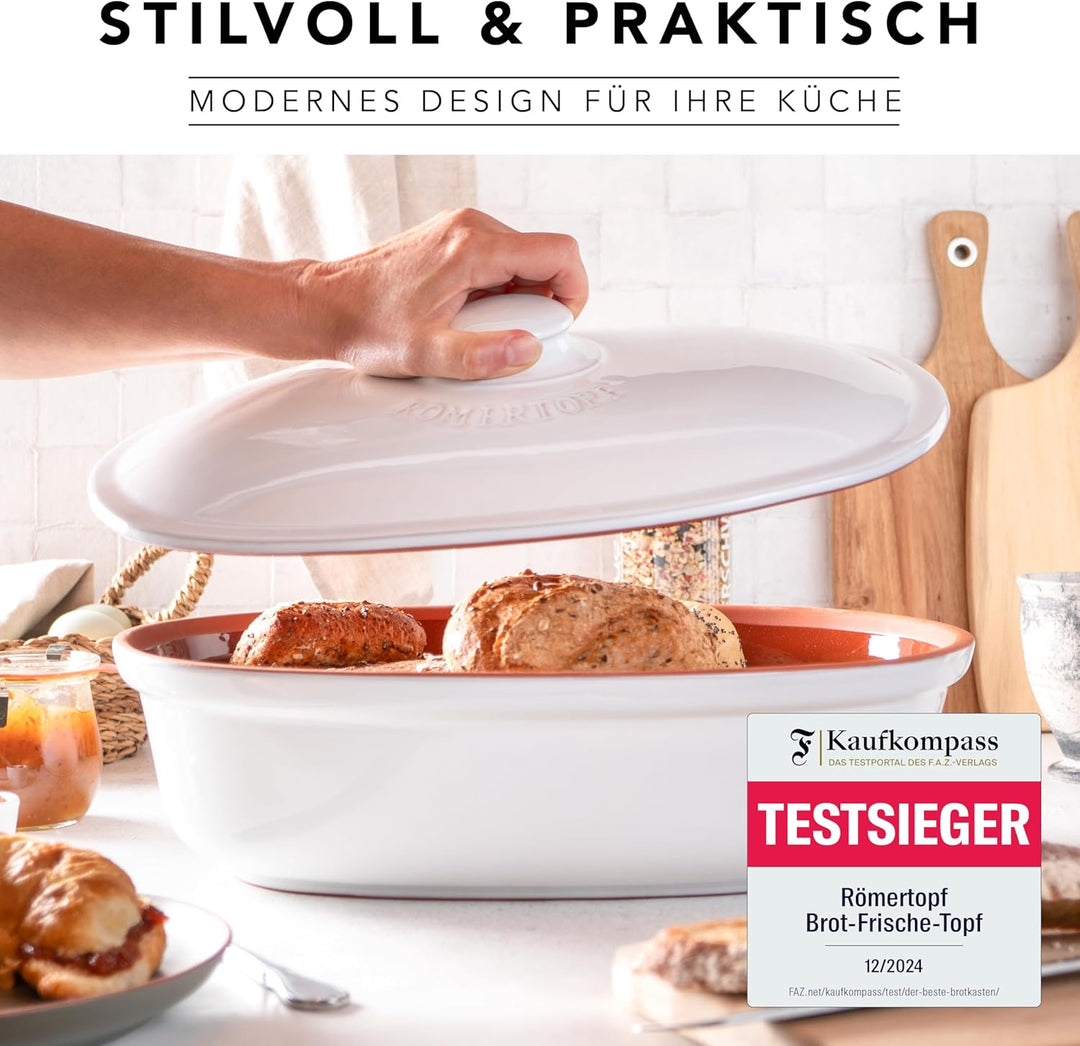 Römertopf Brottopf aus natürlicher Keramik, Brotkasten Aufbewahrungsbehälter aus Ton 6,5 Liter Singl