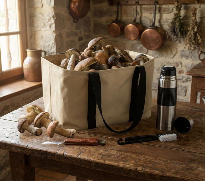 Franquihogar Pilzsammlerset: Pilztasche mit Taschenmesser, Bürste und Pilzmesser Plus Thermosflasche