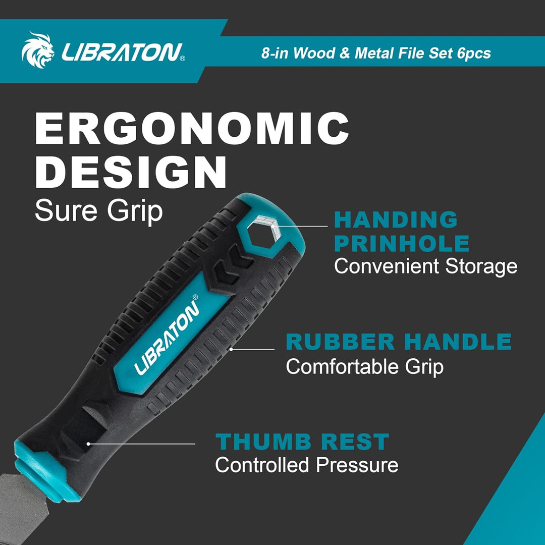 Libraton Feilensatz Metall und Holz 6tlg, Kohlenstoffstahl Feilen Satz, Profi Feilenset, 200mm Metal