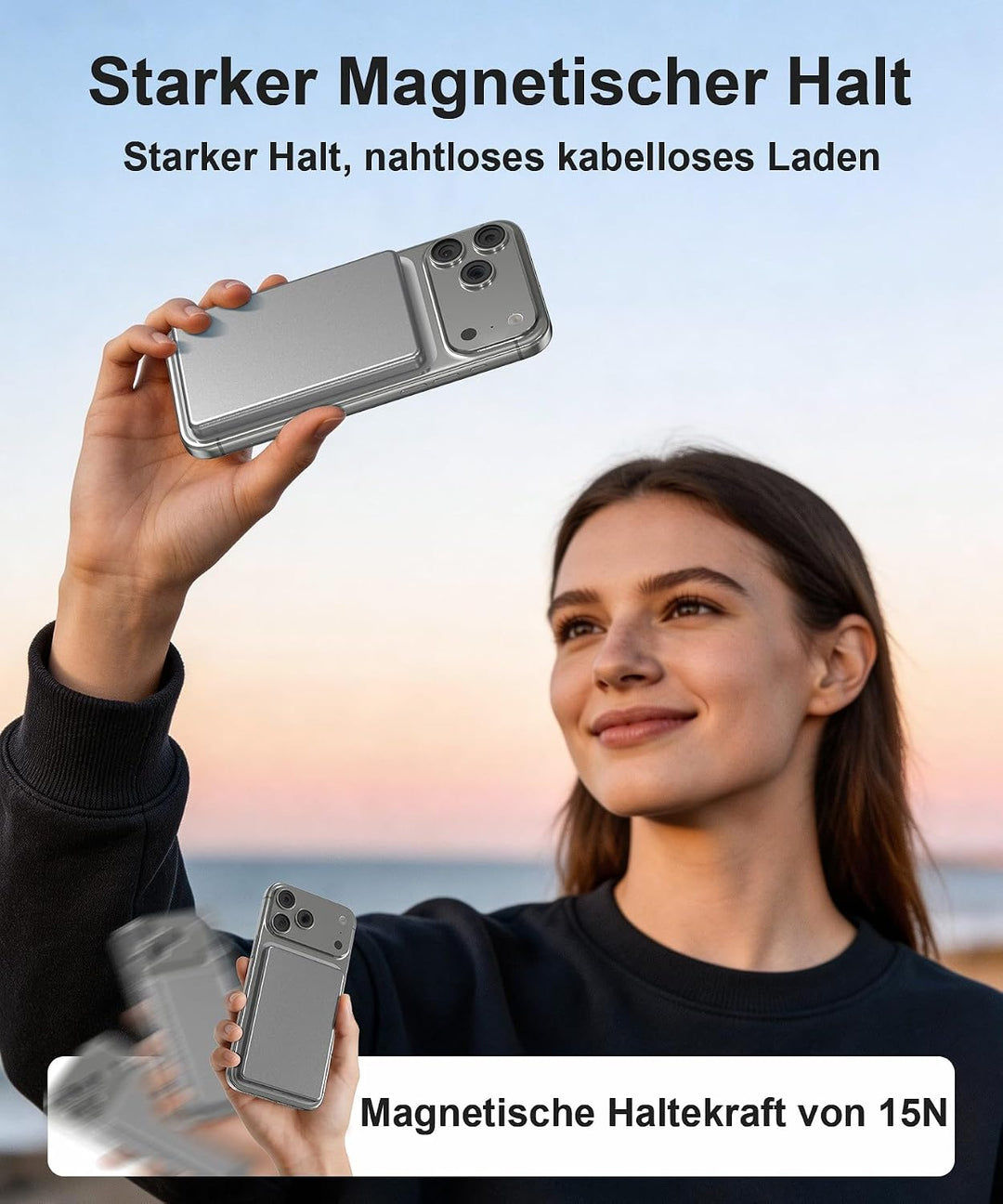 Powerbank iPhone für Magsafe, 0.8cm Ultra Slim Magnetische Power Bank 6000mAh, Schnellladung 20W USB