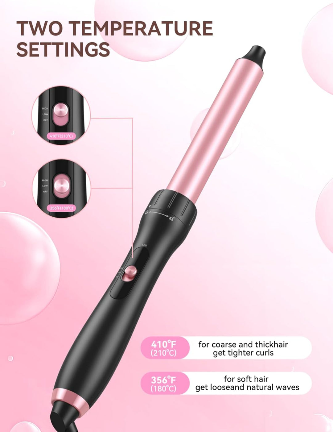 LANDOT Lockenstab mit Thermobürste 5-in-1 Set: Für Volumen & definierte Locken, 38mm Bürstenkopf & 4