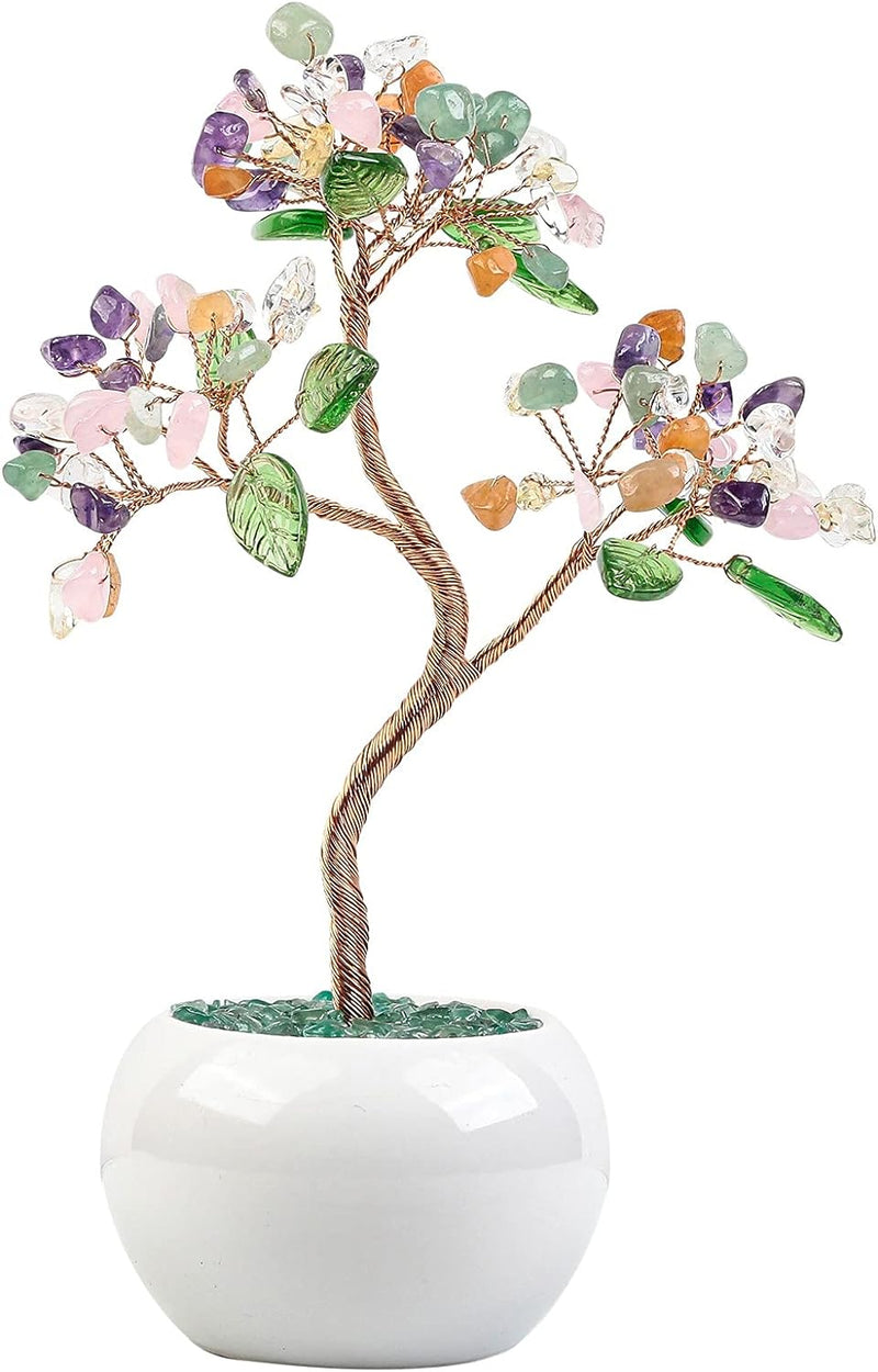 Nupuyai Kristall Baum Feng Shui Edelstein Baum mit Keramische Basis, Glücksbaum, Geldbaum Geschenk,