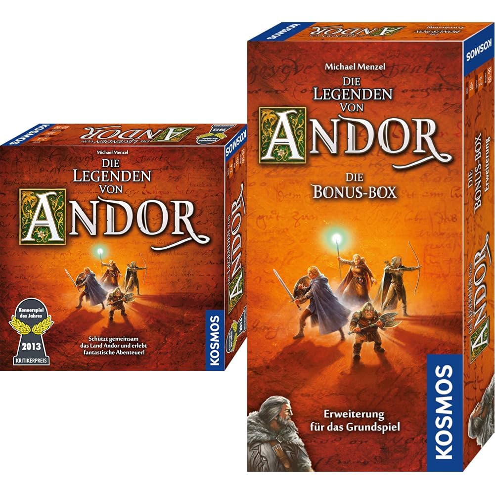 Bundle aus KOSMOS Die Legenden von Andor - Das Grundspiel Andor + Erweiterung Die Bonus-Box, Brettsp
