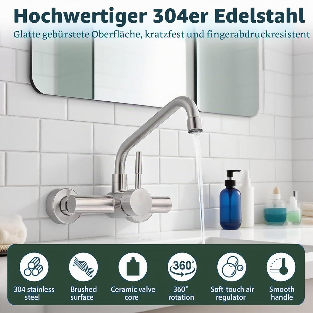 Wasserhahn Wandmontage Küche 360° Drehbar, Wasserhahn Verlängerung Kalt und Heiss Einhebelmischer Kü