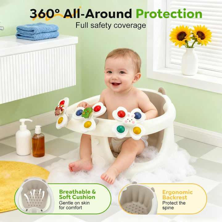 2-in-1-Baby-Badesitz – Spielzeugzentrum, 16 Teile, 4 rutschfeste Saugnäpfe, ergonomisch, 6 m - 20 kg