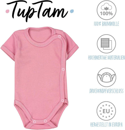 TupTam Unisex Baby Kurzarm Wickelbody 5er Pack 50 Weiss Ecri Hellgrau Altrosa Rosa, 50 Weiss Ecri He