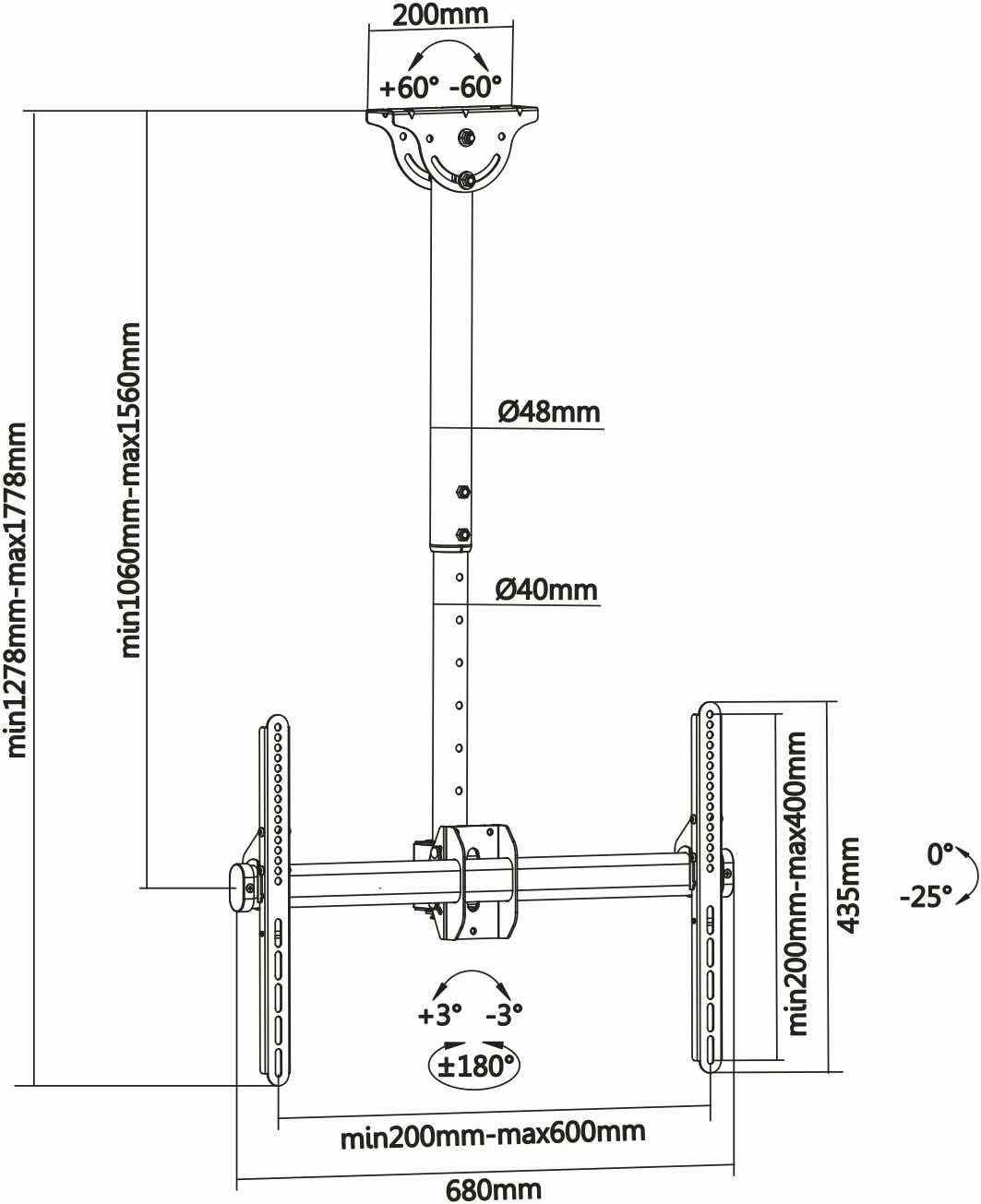 'aisens ct70tsle-033 – Deckenhalterung für Monitor/TV, 37 "-70, schwarz
