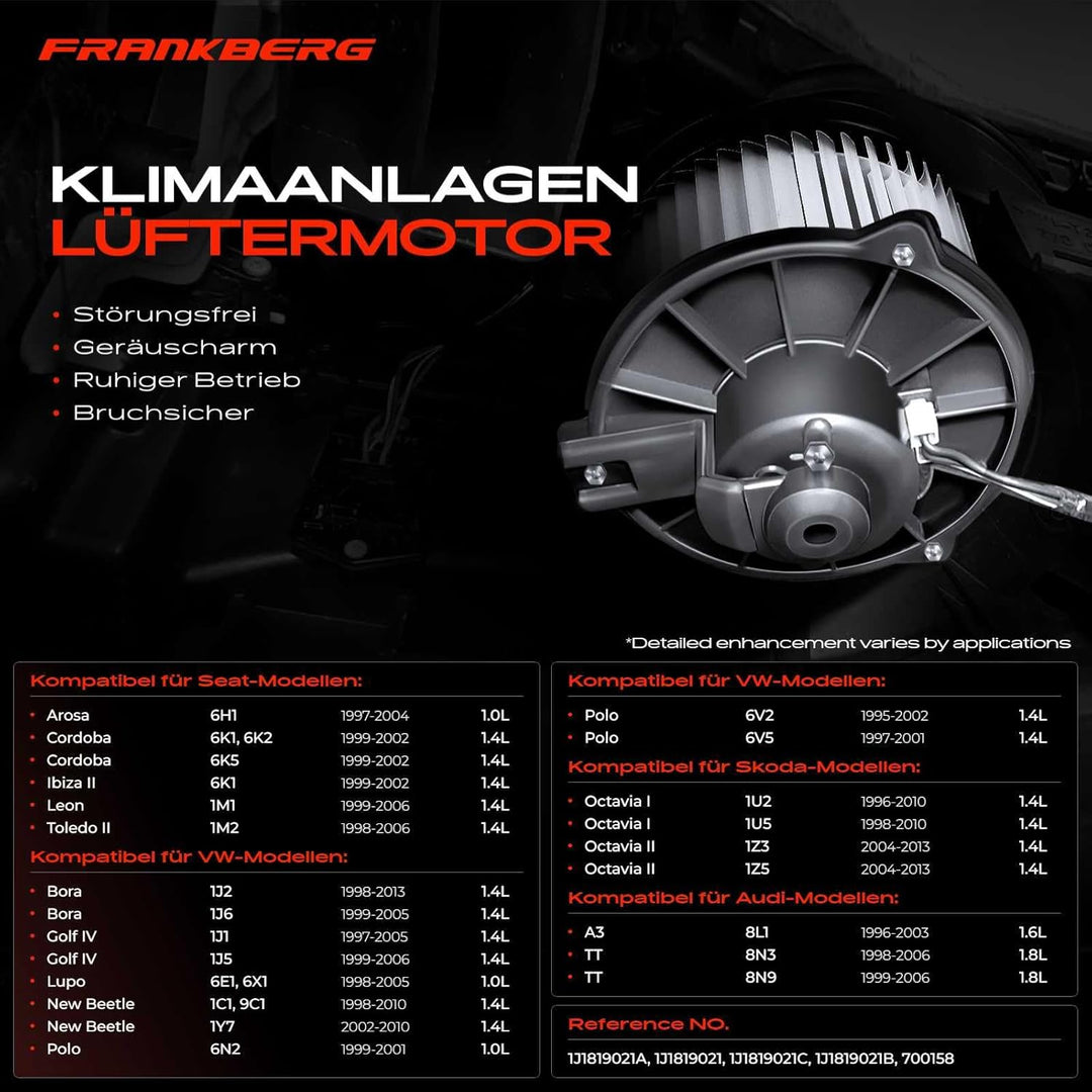 Frankberg Heizungsgebläse Gebläsemotor Kompatibel mit A3 1996-2003 Ibiza II 1999-2002 Leon 1999-2006