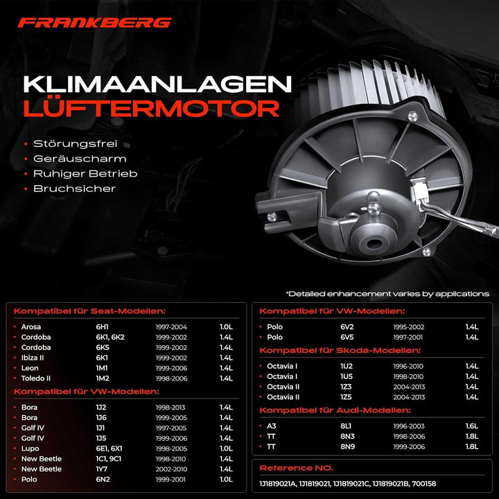 Frankberg Heizungsgebläse Gebläsemotor Kompatibel mit A3 1996-2003 Ibiza II 1999-2002 Leon 1999-2006