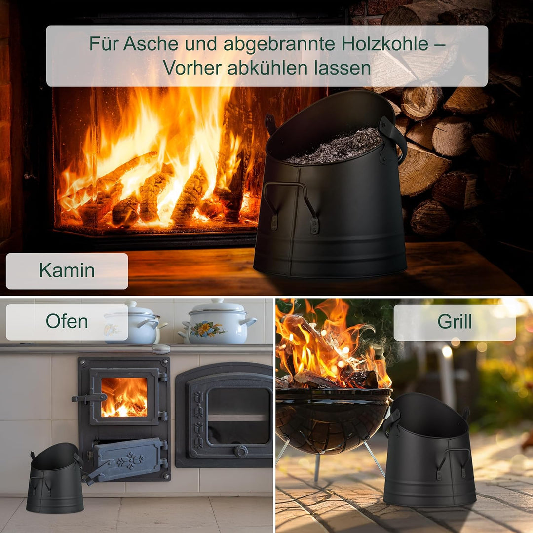 Relaxdays Kohleneimer, Schaufel, Henkel & Griff, 6,5 Liter, Kohle, Pellets, Briketts, Kaminzubehör,