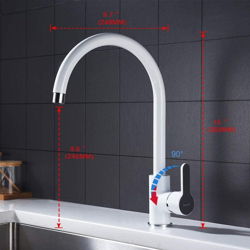 Ibergrif Square - Einhebel Küchenarmatur, Hoch Wasserhahn für Bad mit Auslauf Höhe 271 mm, Weiss, Kü